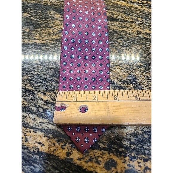 Christian Dior Cravates Necktie Tie Burgundy Geomeric Repp Woven Silk - Picture 3 of 6